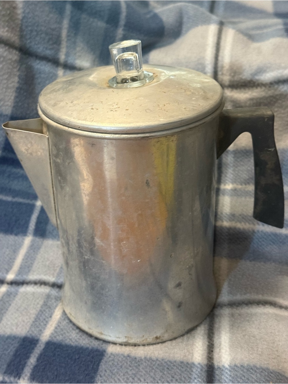 Source Unknown Silver Coffee Percolator with Black Handle and Glass Knob